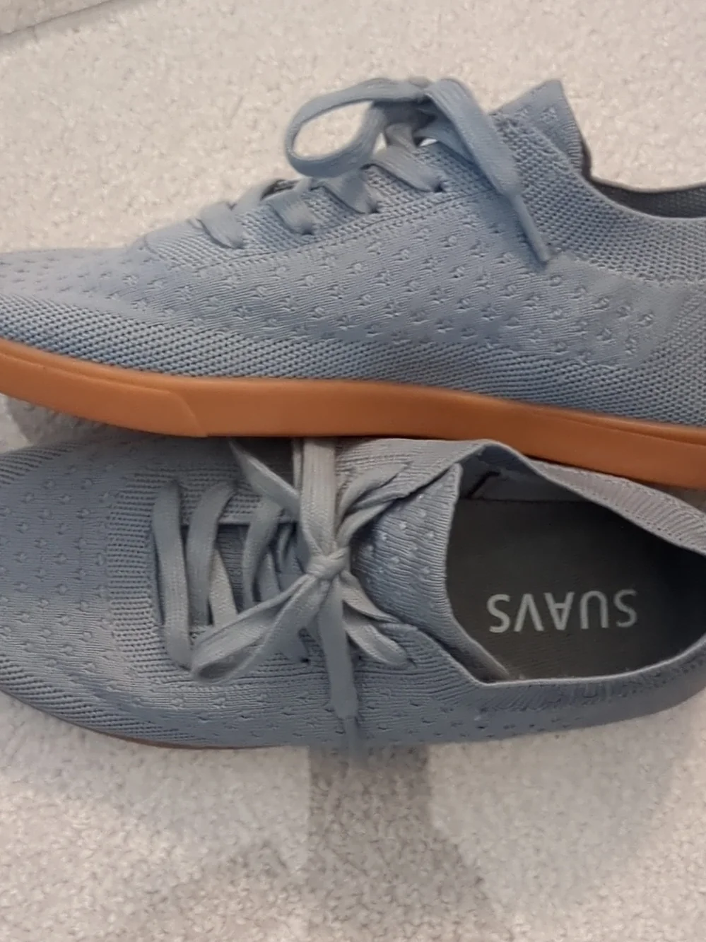 Suavs Women's Gray Knit Lace-Up Sneakers with Gum Sole